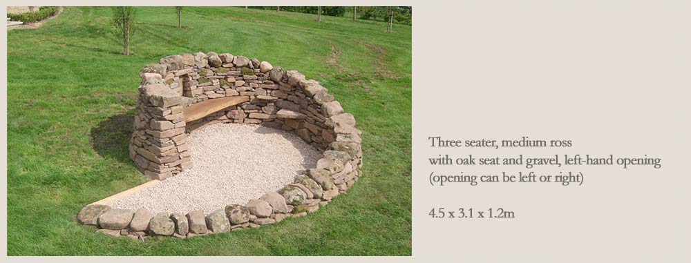 3-seater medium ross drystone feature with oak seat and gravel